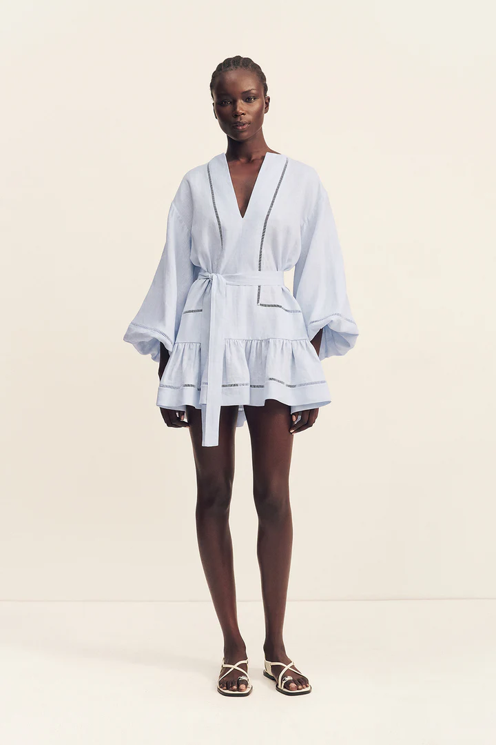 tommy balloon sleeve mini dress - sky