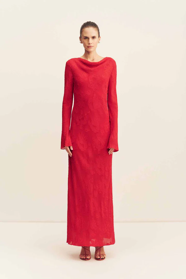 bowery long sleeve maxi dress - cherry